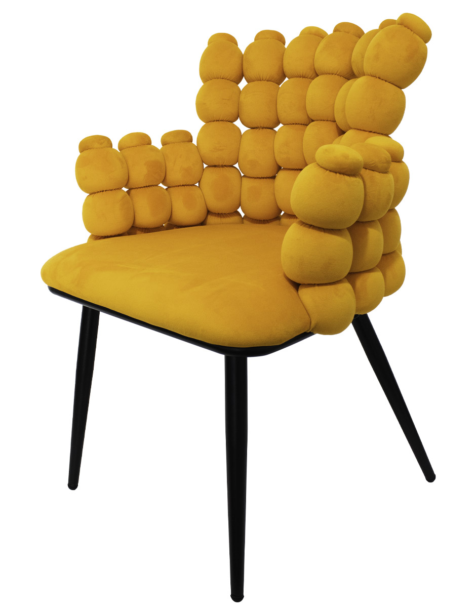 Silla De Terciopelo Naranja Con Respaldo De Bolas De 59x59x84cm