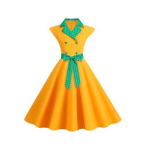 Vestido casual manga corta estilo años 50 amarillo talla XL