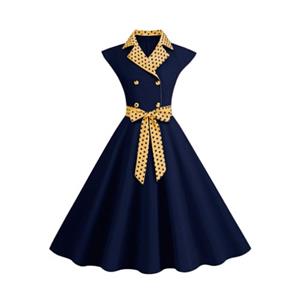 Vestido casual manga corta estilo años 50 azul marino talla XL