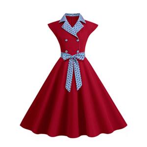 Vestido casual manga corta estilo años 50 rojo talla M