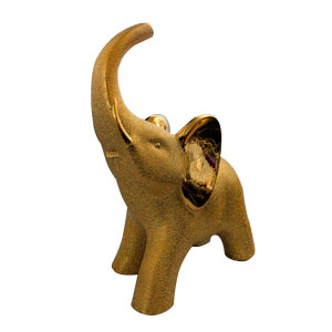 Elefante de porcelana dorado