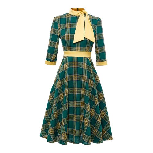 Vestido diseño cuadros verdes