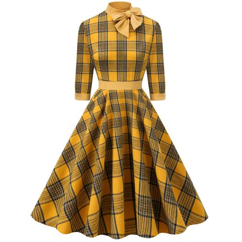Vestido diseño cuadros amarillos