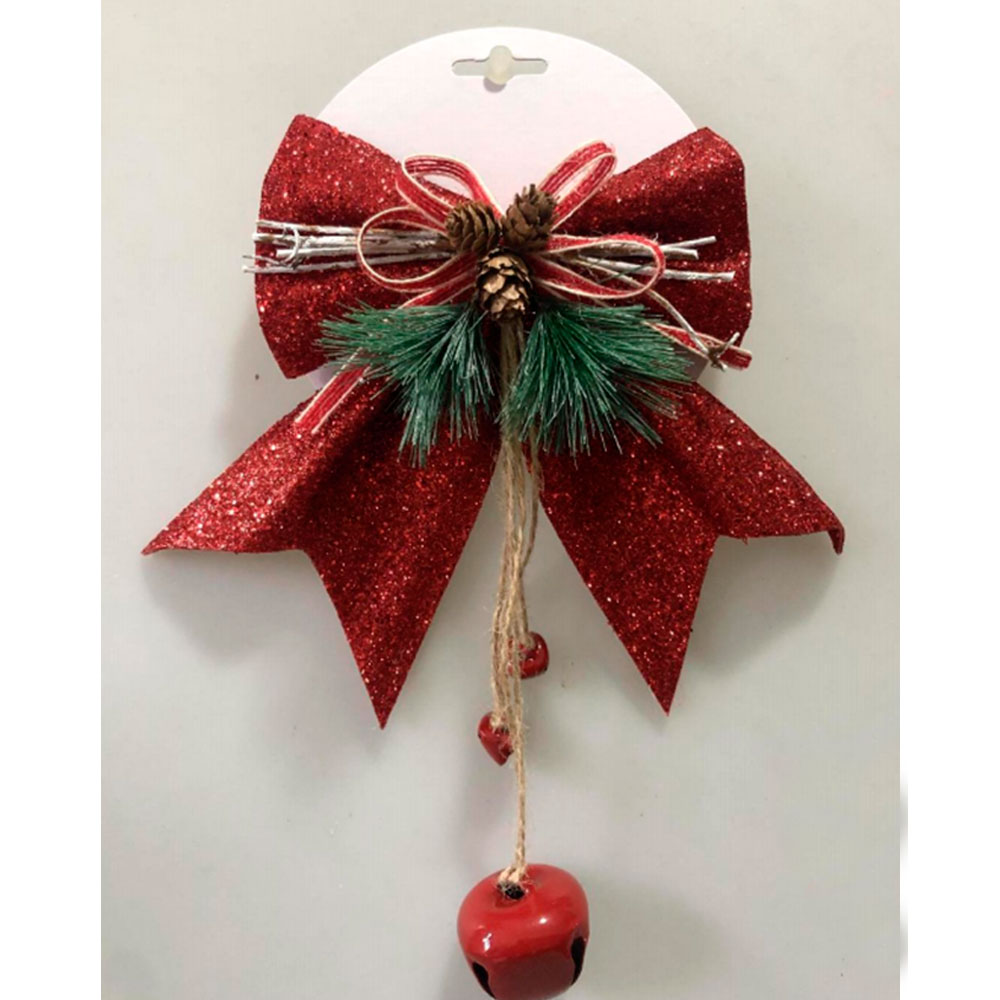 Moño rojo con follaje - Galerías el Triunfo - 017771488695