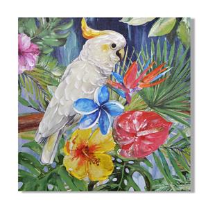 Cuadro con ave y flores de colores