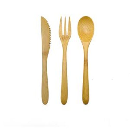 Juego de 3 cubiertos de bamboo cuchara tenedor y cuchillo de 18cm