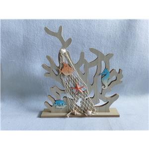 Coral de madera con pez estrella de mar y caballito de mar