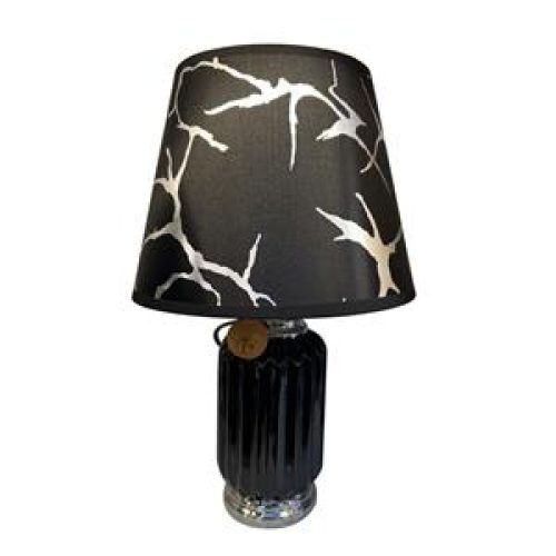 Lámpara de mesa de cerámica diseño negro con plateado de 25x25x39.5cm