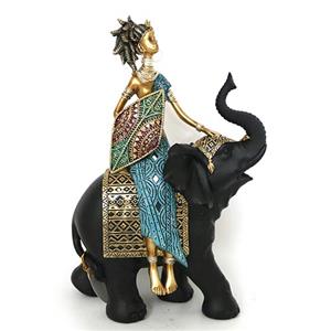 Africana de poliresina sobre elefante negro de 22.5x12x32.5cm