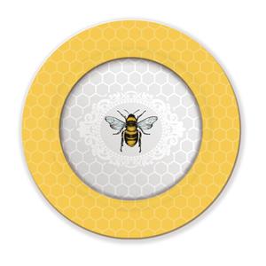 Plato de metal amarillo con blanco diseño abeja de 33×1.5cm