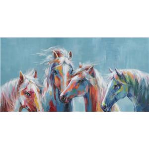 Cuadro diseño caballos estilo arte wpap con fondo azul de 140×70