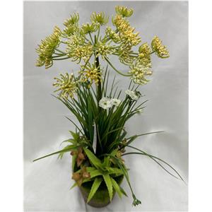 Maceta con flor artificial de follaje amarillo de 10x10x37cm