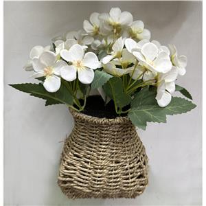 Maceta de lazo con hortensia artificial blanca de 10x14x26cm