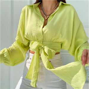 Blusa corta con mangas y cintas verde pera talla XL