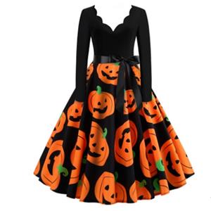 Vestido de manga larga con estampado de calabazas naranja talla XL