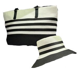 Juego de bolsa y sombrero blanco con negro