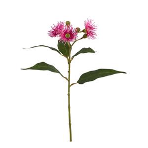 Vara de flor de plastico rosa con hojas de tela de 48x30x12cm