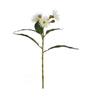 Vara de flor de plastico blanco con hojas de tela de 48x30x12cm