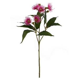 Vara de flor de plastico purpura con hojas de tela de 63x26x13cm