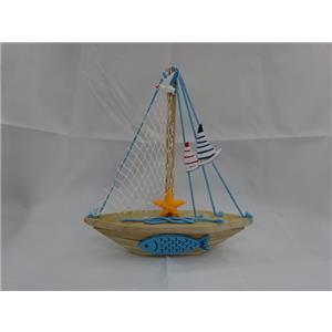 Barco de madera con estrella de mar naranja de 25.5x6x27cm
