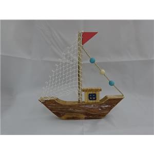 Barco de madera con bandera roja de 25x3x25cm