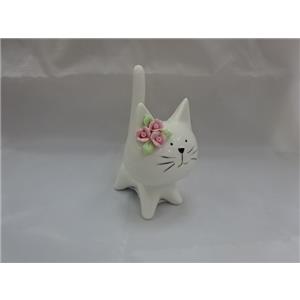 Gatito de porcelana blanca con flor rosa de 9.8×8.5×15.3cm