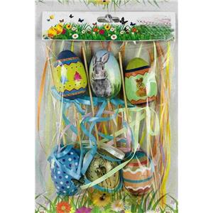 Bolsa con 6 huevos diseño conejos de colores de 4.5×4.5x7cm