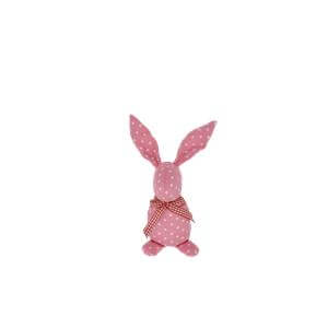 Decoración diseño conejo de tela rosa con puntos blancos y moño rojo de 4.5×6.5x21cm