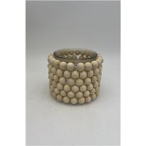 Candelabro de cristal con cuentas de color beige de 13.2x10cm