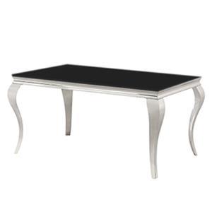 Mesa de acero inoxidable con cubierta de cristal templado negro con patas cromadas de 130x70x44cm