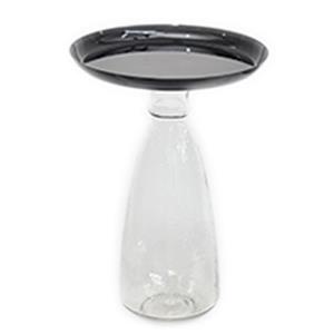 Mesa de vidrio transparente con cubierta de metal negra de 30.5×30.5x46cm