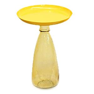 Mesa de vidrio amarilla con cubierta de metal amarilla de 30.5×30.5x46cm