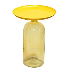 Mesa de vidrio amarilla con cubierta de metal amarilla de 25.5×25.5x35cm