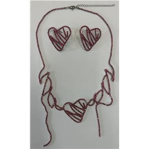 Juego de collar y aretes diseño corazon rosa de 11x40x1cm