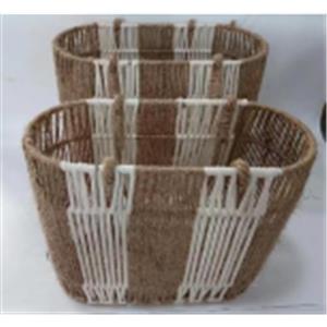 Juego de 2 cestas oval tejiadas de color café con blanco de 40x20x32/36x26x30cm20x40x32cm