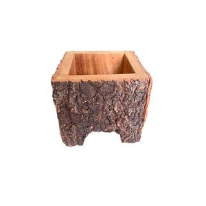 Maceta cuadrada alta de madera natural de 18x18x17cm