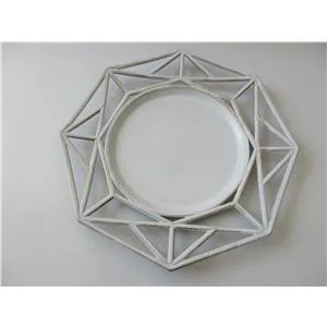 Plato de presentación de plástico blanco matizado diseño geométrico de 33x33x2cm
