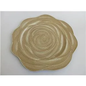 Plato de presentación de plástico beige diseño flor de rosa de 33x33x2cm