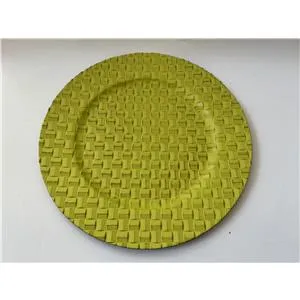 Plato de presentación de plástico amarillo mate con negro diseño tejido de 33x33x2cm