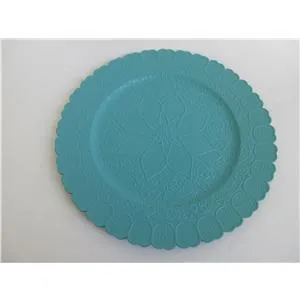 Plato de presentación de plástico azul turquesa diseño flores de 33x33x2cm