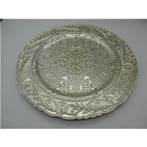 Plato de presentación de plástico dorado diseño flores en la orilla de 33x33x2cm