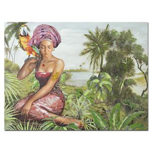 Cuadro diseño mujer sentada en selva