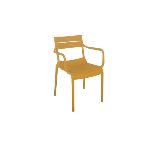 Silla de plástico amarilla con descansabrazos de 58.5x55x81cm