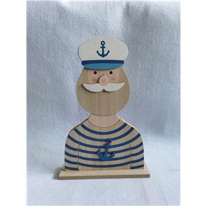 Torso de marinero de madera con camisa a rayas azules