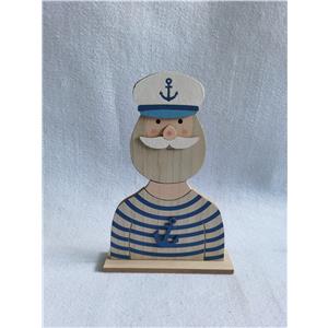 Torso de marinero de madera con camisa a rayas azules