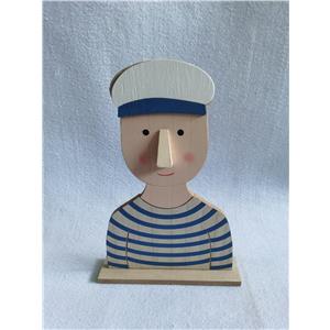 Torso de marinero de madera con camisa a rayas azules