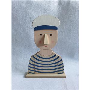 Torso de marinero de madera con camisa a rayas azules