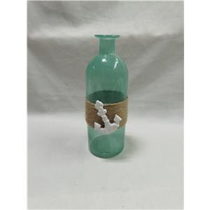 Botella de vidrio azul transparente con ancla