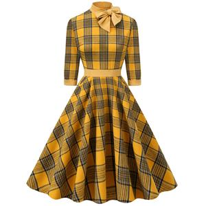 Vestido diseño cuadros amarillos