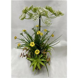 Maceta con flor artificial de follaje blanco de 10x10x37cm